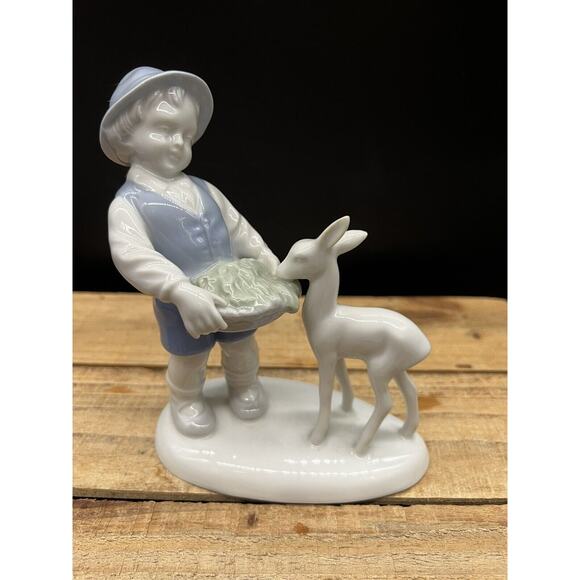Gerold Porcelain West Germany Bavaria Boy Feeding Deer Fawn Figurine - Picture 1 of 5